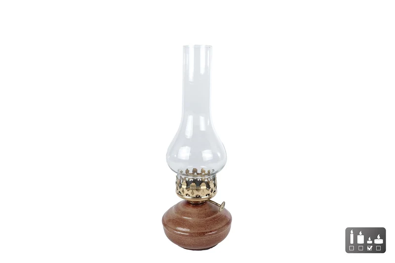 Teelicht-„Öllampe“, beige/klare Keramik/Glas, 10 x 10 x 27 cm