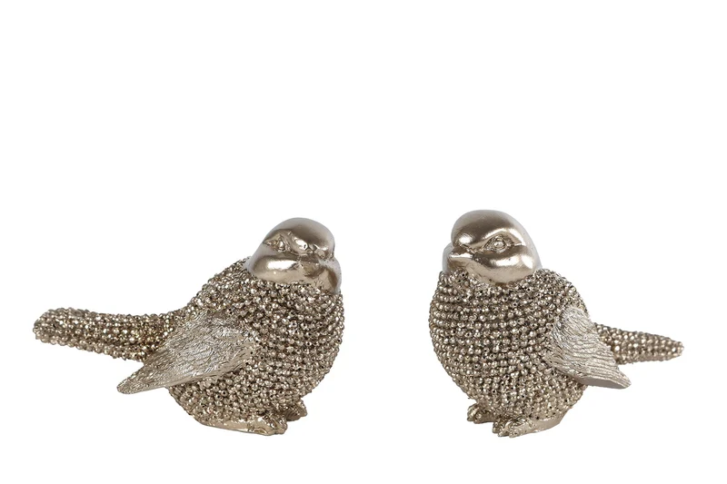 Skulptur „Vogel“, glitzernd goldfarben, A2-Polystone, 8 x 4,5 x 5 cm