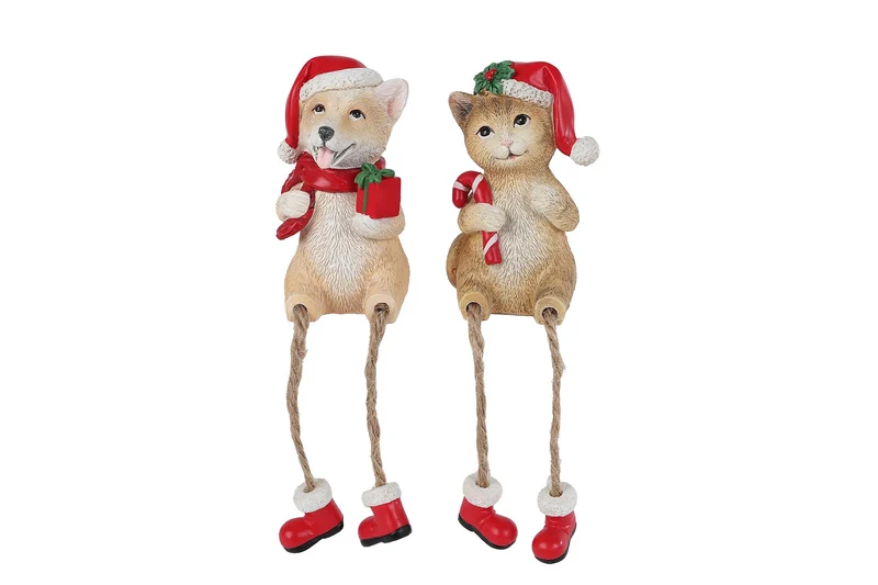Skulptur „Weihnachtshund & -katze“, A2-Polystone, 4 x 4,5 x 7,5 cm