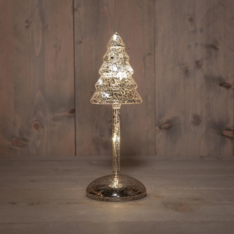 Weihnachtsbaum auf Stamm, Glas, LED, batteriebetrieben, mit Timer, H25,5 cm, silber