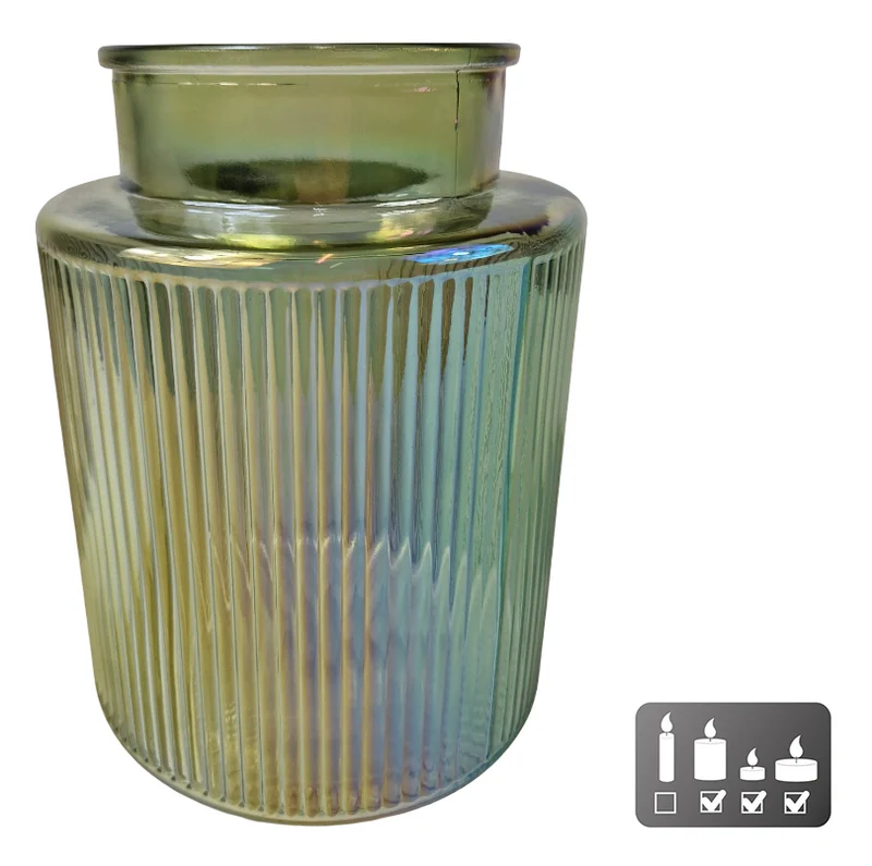 Vase/Windlicht "Niamh" S, grün glänzend, Glas, 13x13x17cm