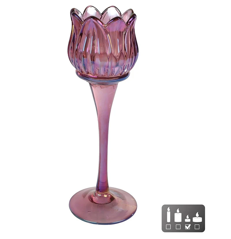 Teelichthalter „Tulpe“ L Kronleuchter lila Glas 7x7x22cm