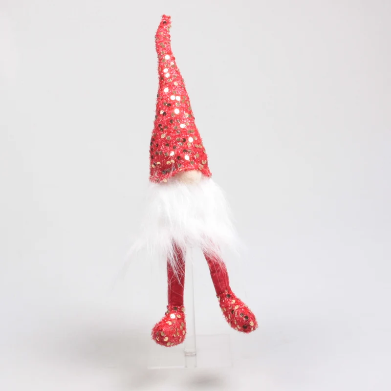 Weihnachtswichtel mit Pailletten-Bummelbeinchen 12x10x42 cm Rot