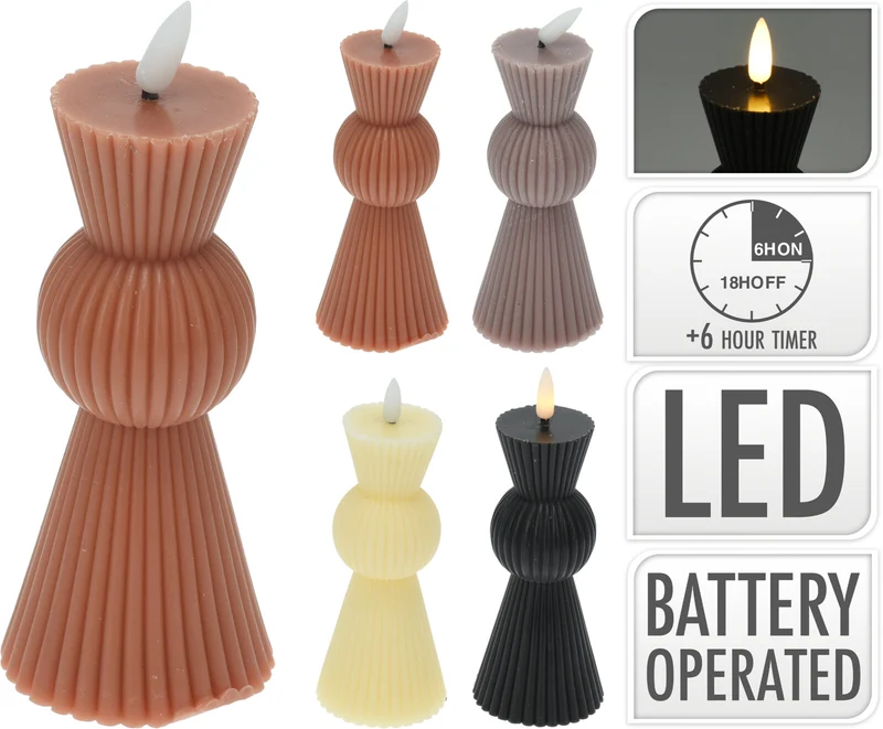LED-Kerze D6,5 H14,5 cm gerippt 4 versch. Farben inkl. 1x CR2032