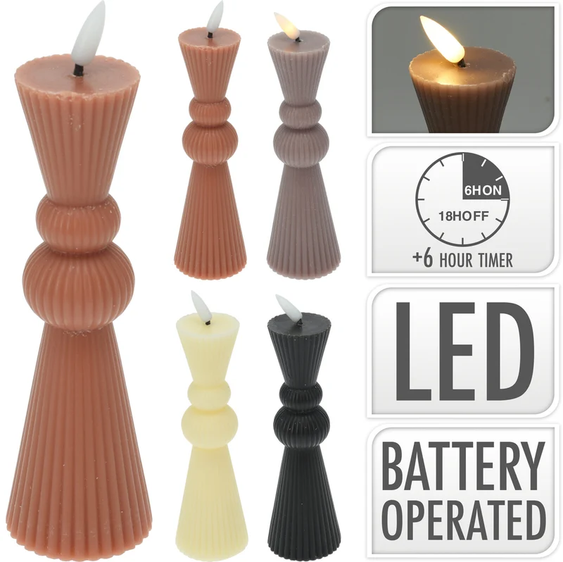 LED-Kerze D5,5 H17,5 cm gerippt 4 versch. Farben inkl. 1x CR2032