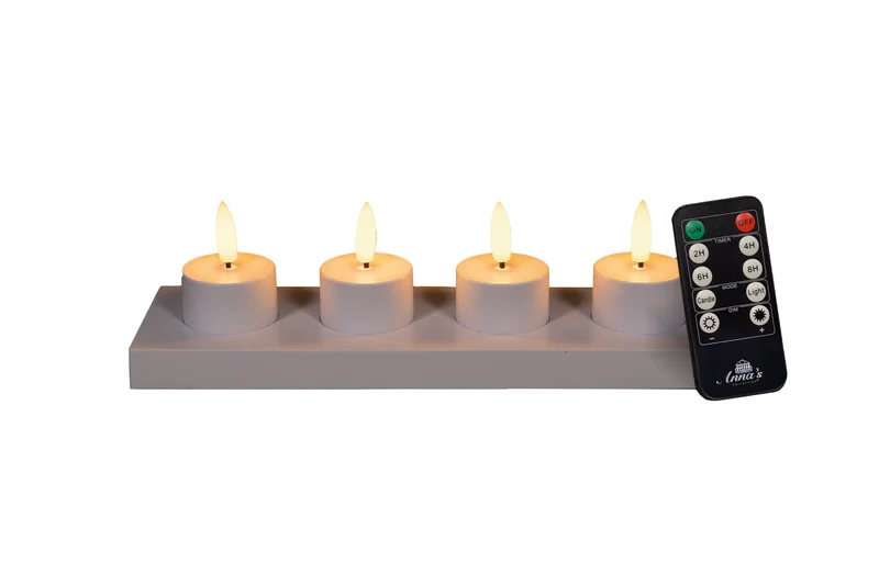 Wiederaufladbare 3D-Teelichter mit Docht, Fernbedienung und Ladestation, Durchmesser 3,8 cm, Höhe 5 cm, Weiß, 4er-Set