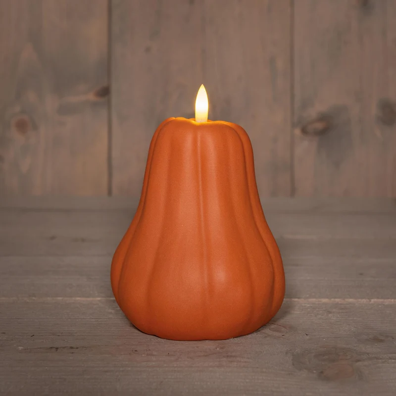 LED-Kürbiskerze mit 3D-Flamme, batteriebetrieben, mit Timer, 13 x 11,5 cm, orange