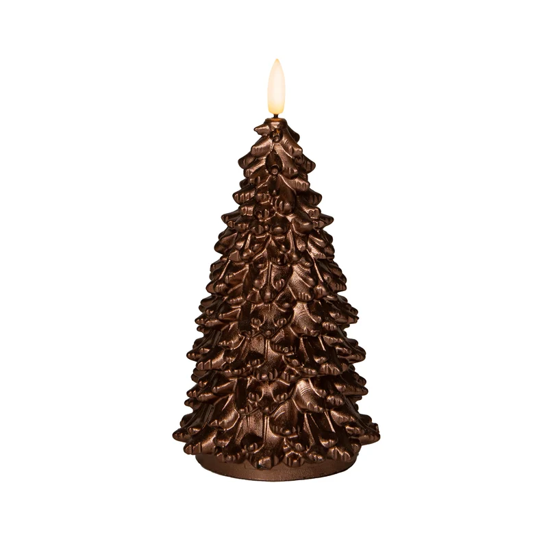 Weihnachtsbaumkerze aus Wachs, 3D-Flamme, batteriebetrieben (2x AA), mit Timer, 20x9,5 cm, Bronze.