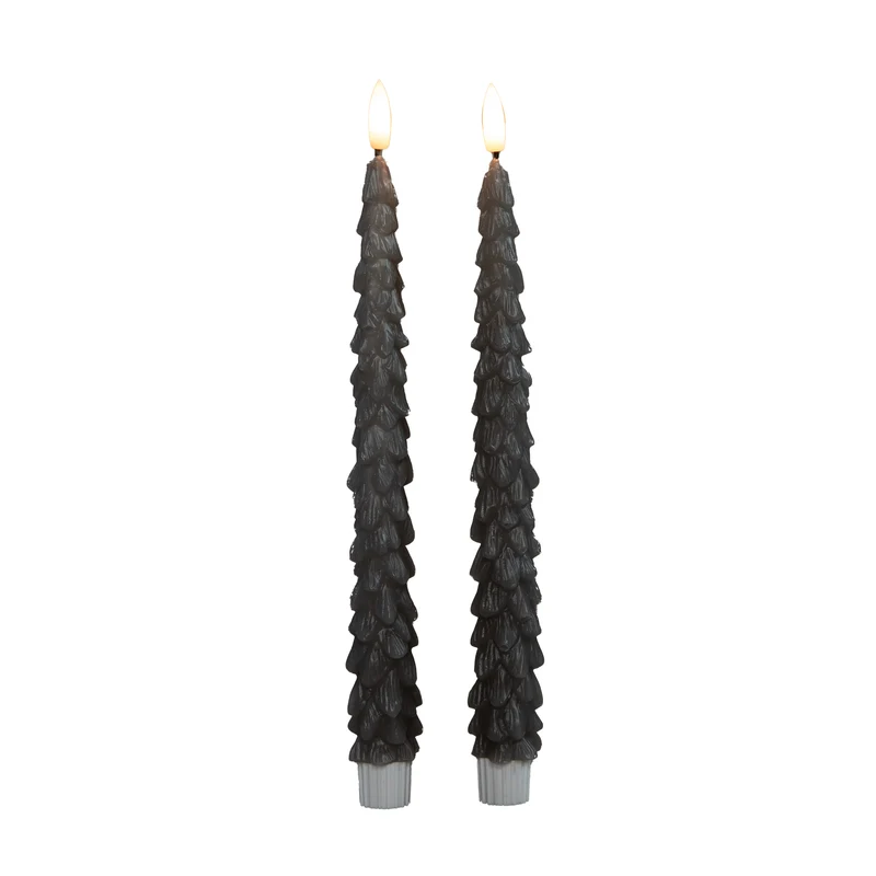 DINNERKERZE WEIHNACHTSBAUM WACHS 3D FLAMME MIT 2X2AAA BATTERIEN UND FERNBEDIENUNG 27CM TAUPE 2 STÜCK