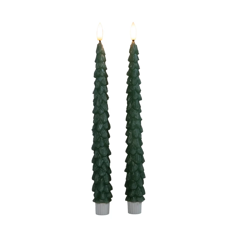 Tischkerze Weihnachtsbaum Wachs 3D Flamme mit 2x2AAA Batterien und Fernbedienung 27cm Jadegrün 2 Stück