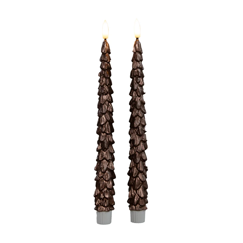 DINNERKERZE WEIHNACHTSBAUM WACHS 3D FLAMME MIT 2X2AAA BATTERIEN UND FERNBEDIENUNG 27CM BRONZE 2 STÜCK