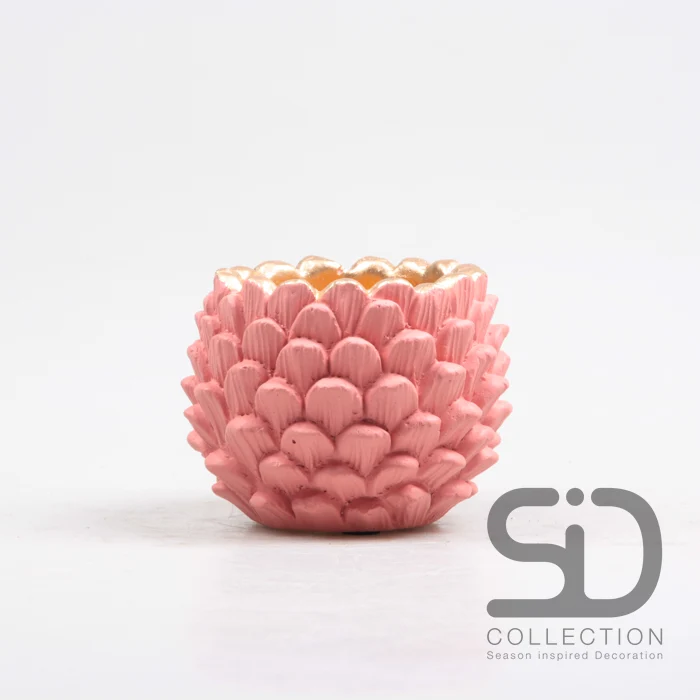Blumentopf aus Kiefernzapfen, Zement, 11,5 x 11,5 x 8,8 cm, Altrosa