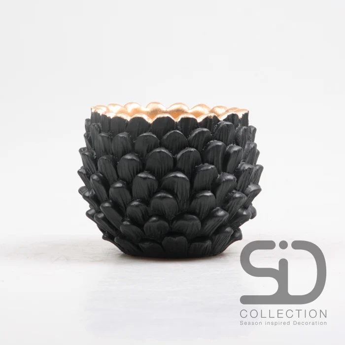 Blumentopf aus Kiefernzapfen, Zement, 14 x 14 x 11 cm, schwarz