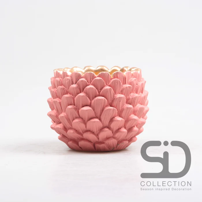 Blumentopf aus Kiefernzapfen, Zement, 14 x 14 x 11 cm, Altrosa