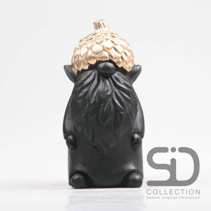 Gartenzwerg mit Eichel, Zement, 12 x 11,5 x 23,5 cm, Schwarz