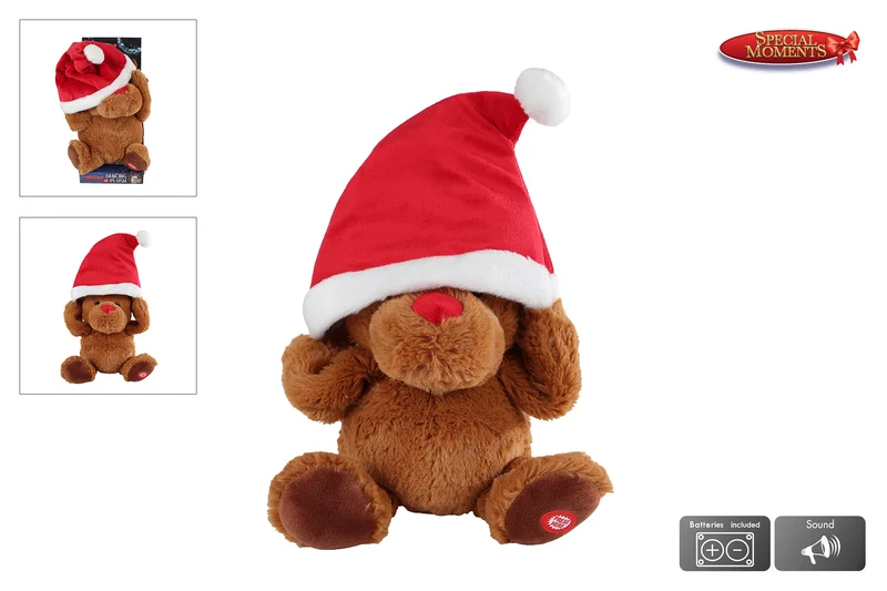 Tanzende Rentiere mit Weihnachtsmannmütze und Musik (29–36 cm)