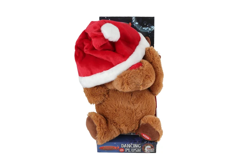 Tanzende Rentiere mit Weihnachtsmannmütze und Musik (29–36 cm)