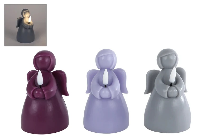 LED-Kerze „Engel“, lila/violett/silber, A3, 2 x AAA-Lampen, 7 x 7 x 12 cm