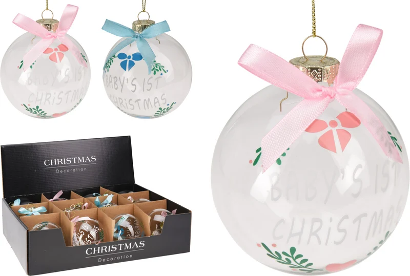Weihnachtskugel aus Glas mit Baby-Aufschrift, Ø 8 cm, 2er-Set, verschiedene Farben