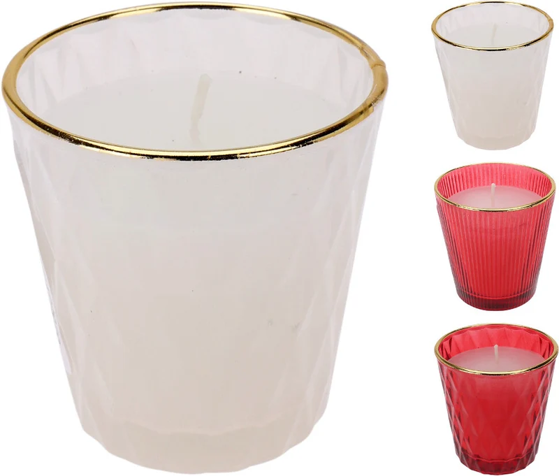 Duftkerze im Glas, Goldrand, Durchmesser 7,5 cm, Höhe 7,5 cm, 4 Stück, sortiert