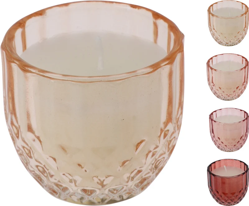 Duftkerze im Glas, Diamantform, Durchmesser 6,5 cm, Höhe 6 cm, 4 verschiedene Farben