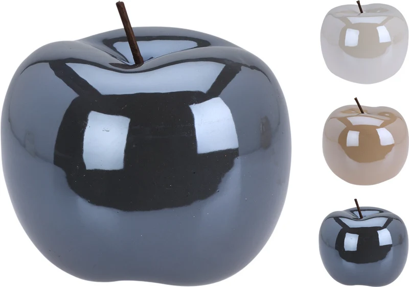 DEKO-APFEL AUS KERAMIK, KLEIN, DURCHMESSER 4,5 CM, HÖHE 4 CM, 3 VERSCHIEDENE FARBEN
