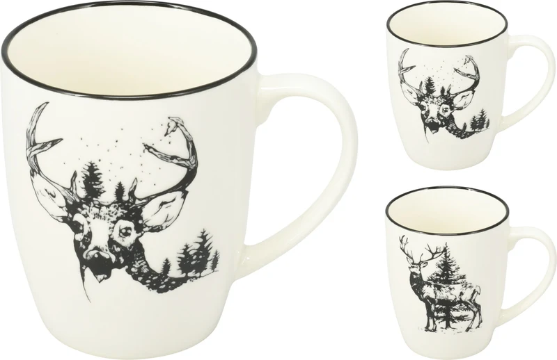 PORZELLANBECHER 350ML D8,5 H10,3CM 2 VERSCHIEDENE HIRSCH-DESIGNS