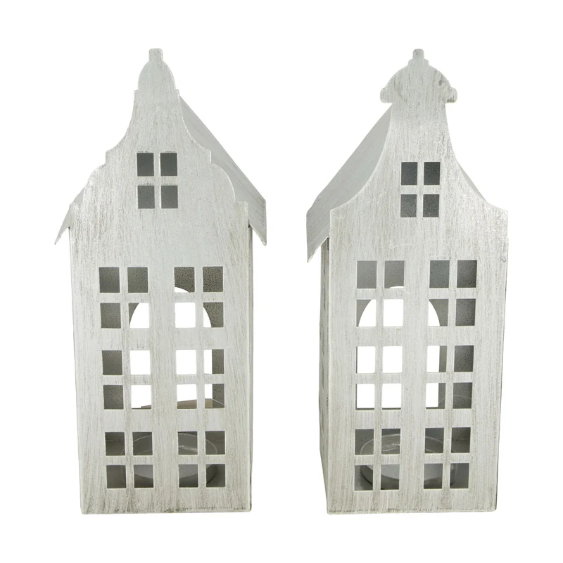 Teelichthalter Haus Metall 12x9x28cm Gemischtes Silber