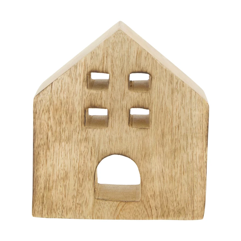 Statue Haus Mangoholz 13x3,5x15cm Natur