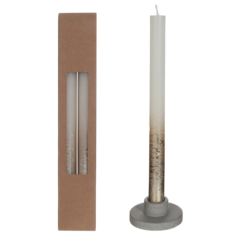 Tafelkerze creme m.Goldspray Set/2 Ø2.1 h. 25cm