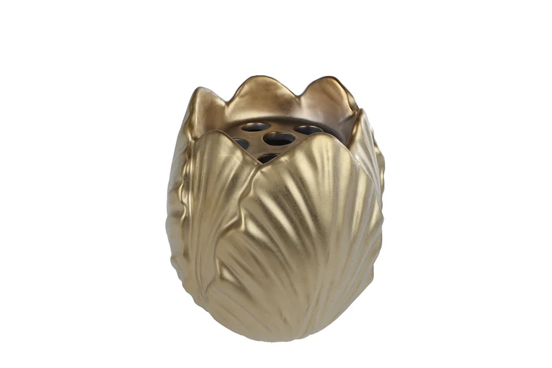 Vase „Tulpe“, mattgoldenes Steingut, 15 x 15 x 16,4 cm