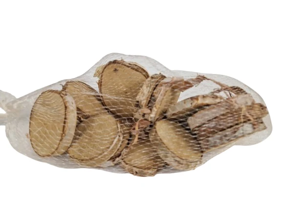 Netz mit Birkenholzscheiben, natur, 5-6 cm, 15 Stück