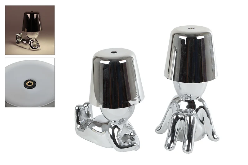 LED-Stimmungsleuchte "Elly" mit Touch-Funktion, silber, 2er-Set, Keramik/Kunststoff, 1x 3,7V AA-Batterie, 15x9,5x18,5cm