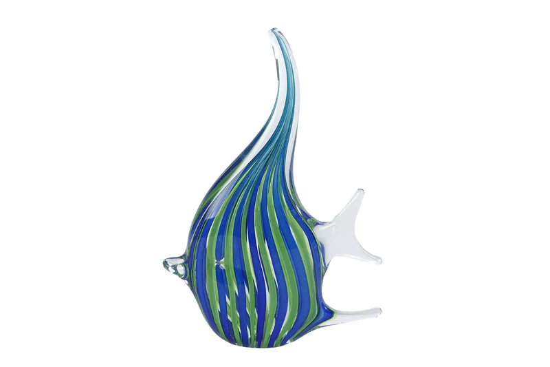 Skulptur "Fisch" aus blau/grün gestreiftem Glas, 13x4x21cm