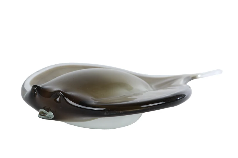 Skulptur "Plattfisch" dunkelgraues Glas 31x18x7cm