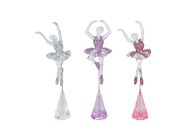 Skulptur "Ballerina" silber/lila/rosa, 6er-Set, Acryl, 4x5,5x20cm