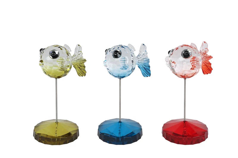 Skulptur "Kugelfisch" aus Stahl, grün/blau/rot, 3-teilig, Acryl, 6,5x7x15cm