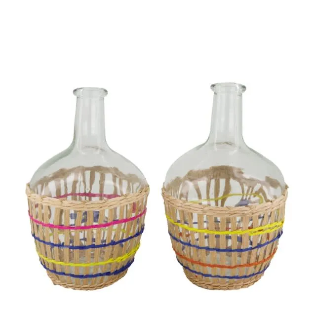 Flasche mit Rattanglas 16x16x26cm, 2 verschiedene Farben.