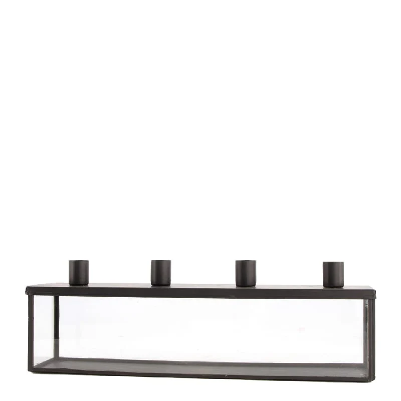 Kerzenhalter aus Glas, 36x9x11,5cm, Schwarz