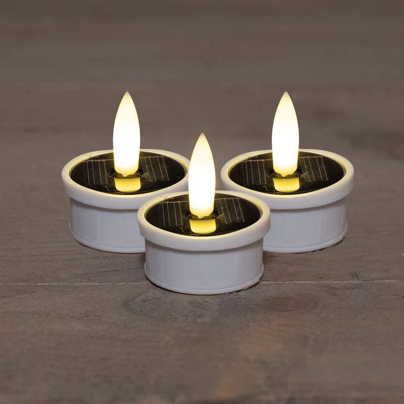 SOLAR-TEELICHT 3D-LONTEN-SET, 3 STÜCK, WEISS / BLISTER