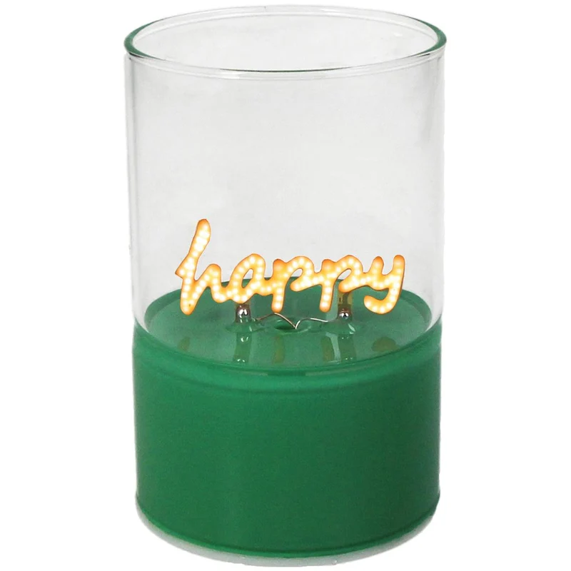 Dekorationsleuchte Happy LED Glas Grün 6,5x6,5x10cm