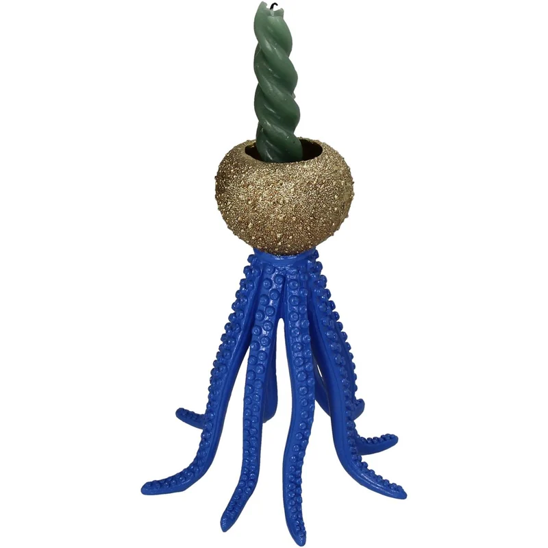 Kerzenhalter Tintenfisch Polyresin Blau 16x16x20cm