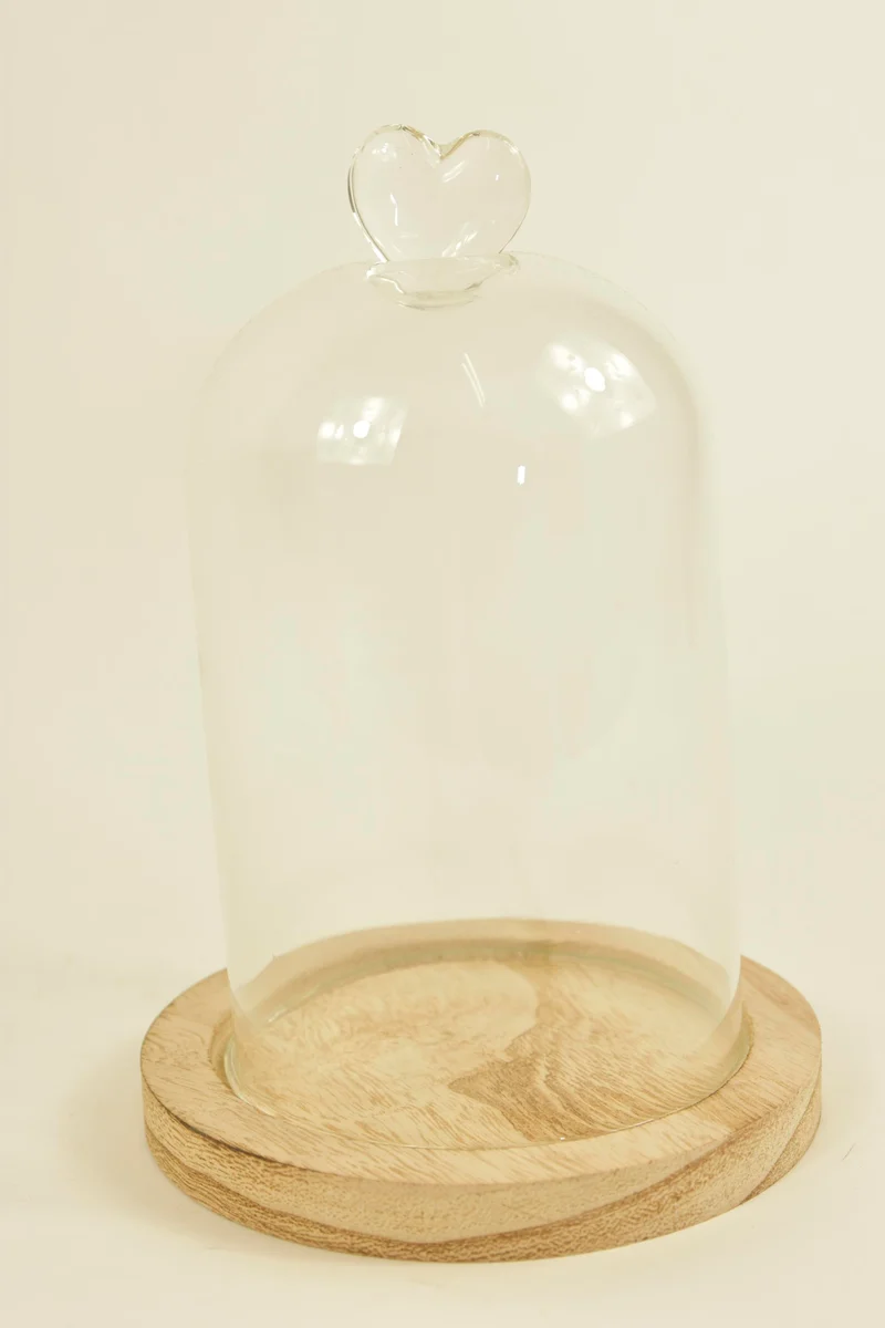 GLASHERZ BELL D13X19H AUF HOLZSOCKEL NATUR