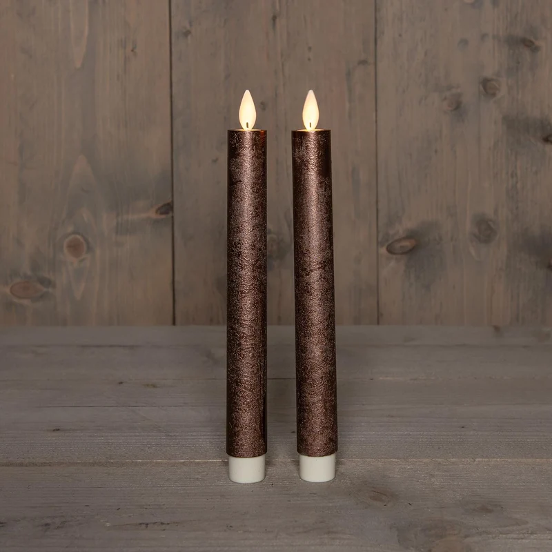 DINNERKERZE BO 2 STÜCK BRONZE RUSTIKAL WACHS 23CM BEWEGLICHE FLAMME MIT FERNBEDIENUNG 2X2AAA