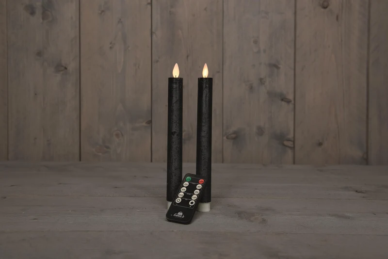 DINNERKERZE BO 2 STÜCK ANTHRAZIT RUSTIK WACHS 23CM BEWEGLICHE FLAMME MIT FERNBEDIENUNG 2X2AAA