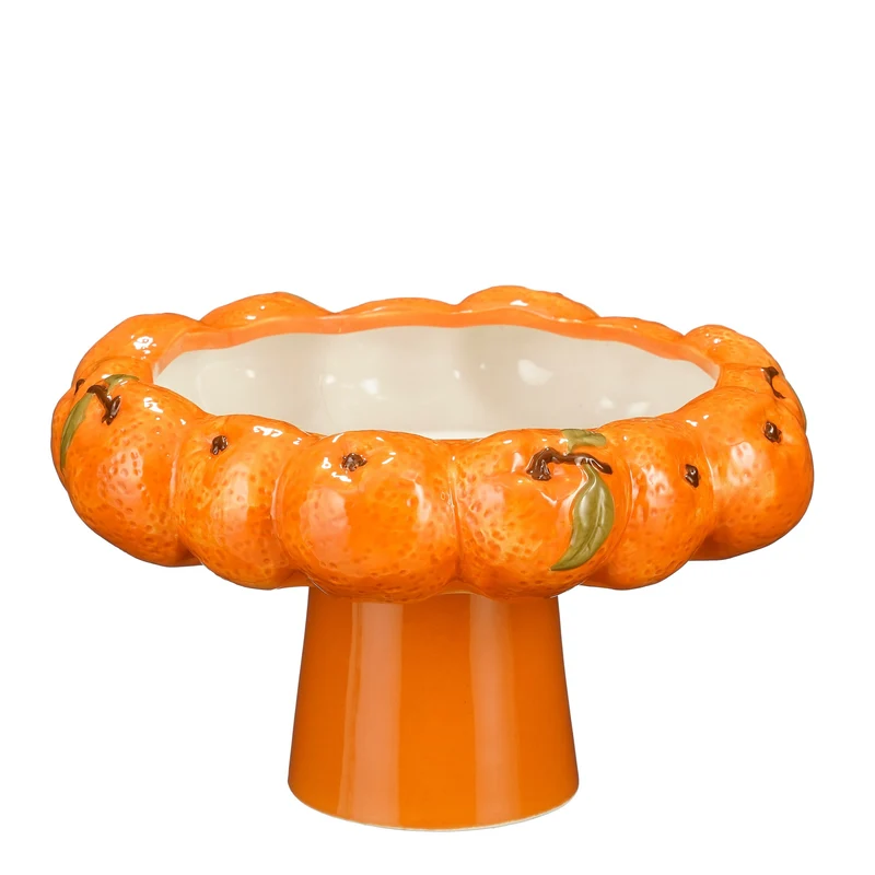 Schale auf Fuß, orange - H14 x D25 cm