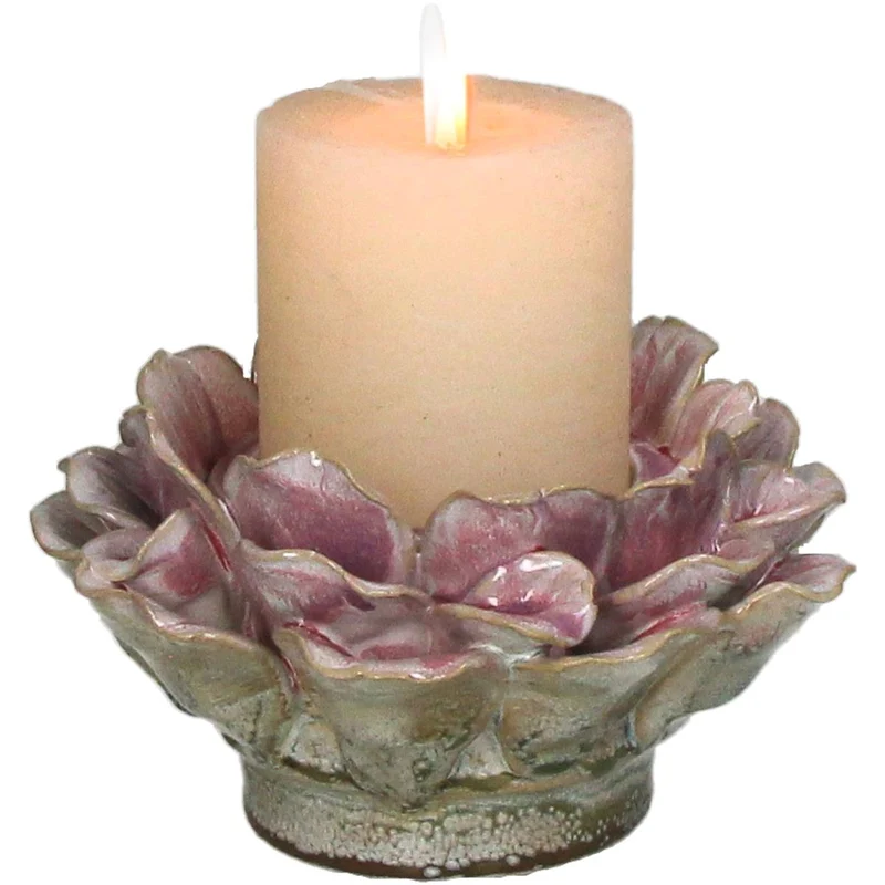 Kerzenhalter Blume Steingut Rosa 16x16x9cm