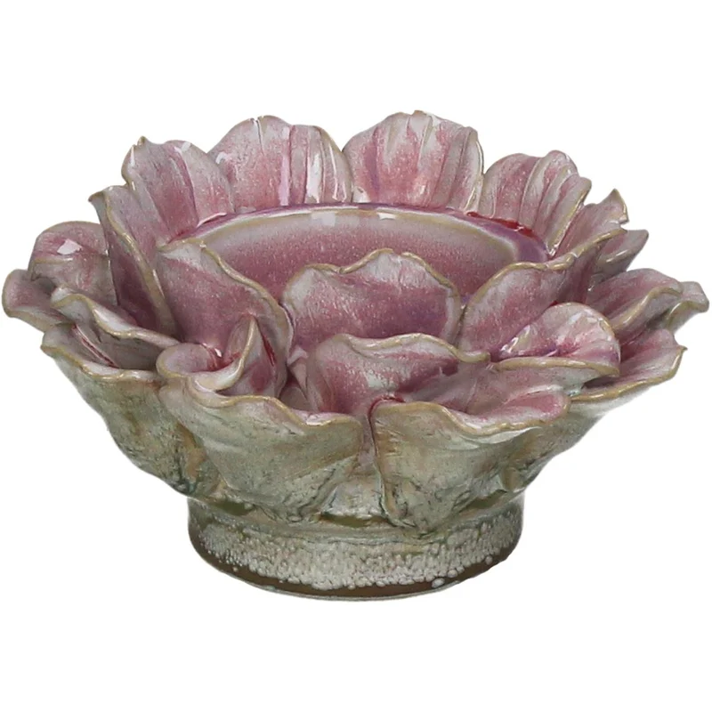 Kerzenhalter Blume Steingut Rosa 16x16x9cm
