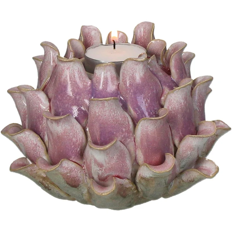 Kerzenhalter Blume Steingut Rosa 14,5x14,5x10,5cm