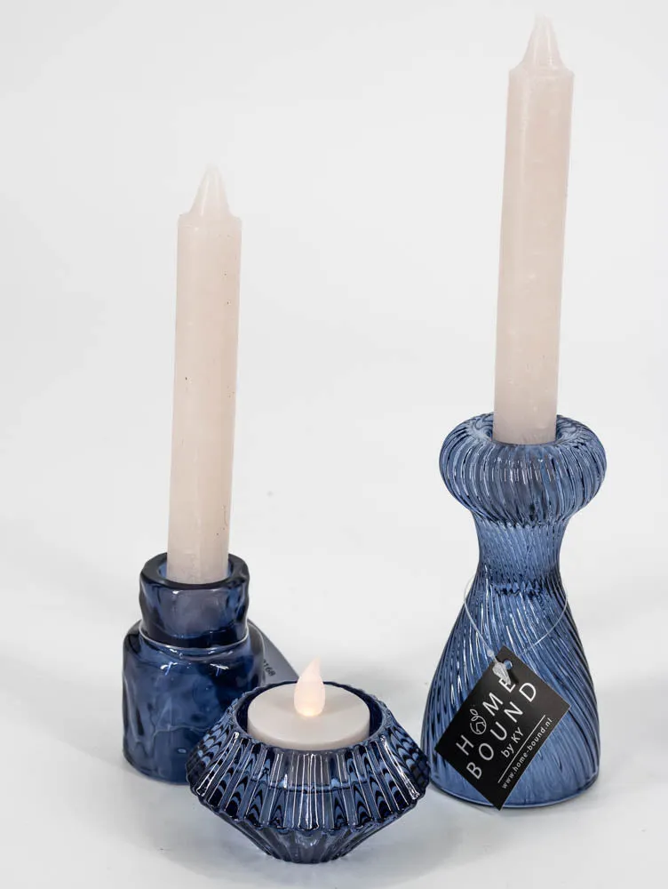 Kerzenständer aus Glas, blau, 6x6x12cm